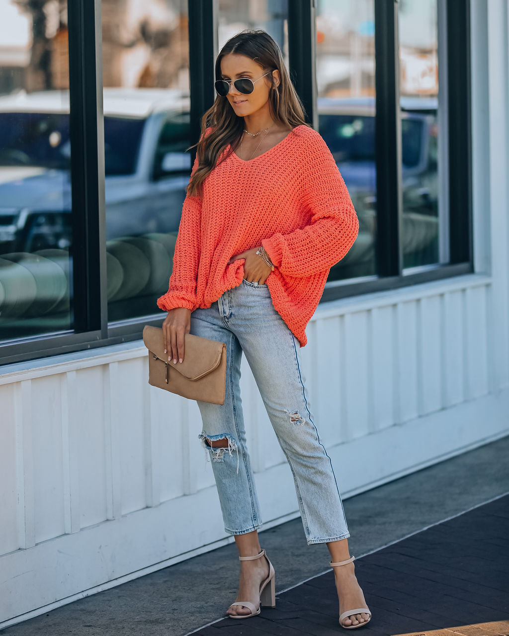 Pinky Promise Cotton Blend Knit Sweater - Orange Ins Street