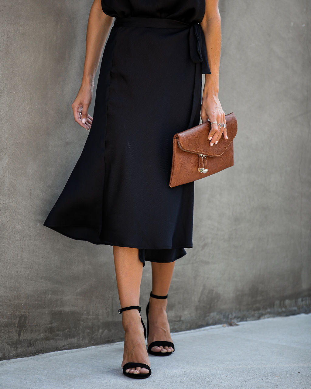 Sophisticated Living Textured Wrap Midi Skirt - Black - FINAL SALE Ins Street