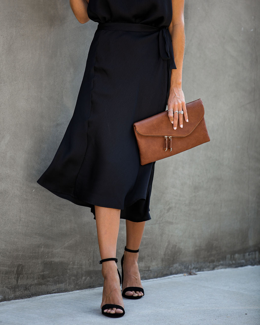 Sophisticated Living Textured Wrap Midi Skirt - Black - FINAL SALE Ins Street