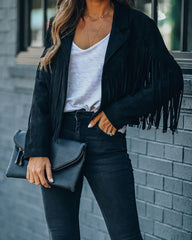 Walford Cropped Fringe Faux Suede Jacket - Black Ins Street