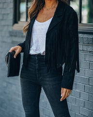 Walford Cropped Fringe Faux Suede Jacket - Black Ins Street