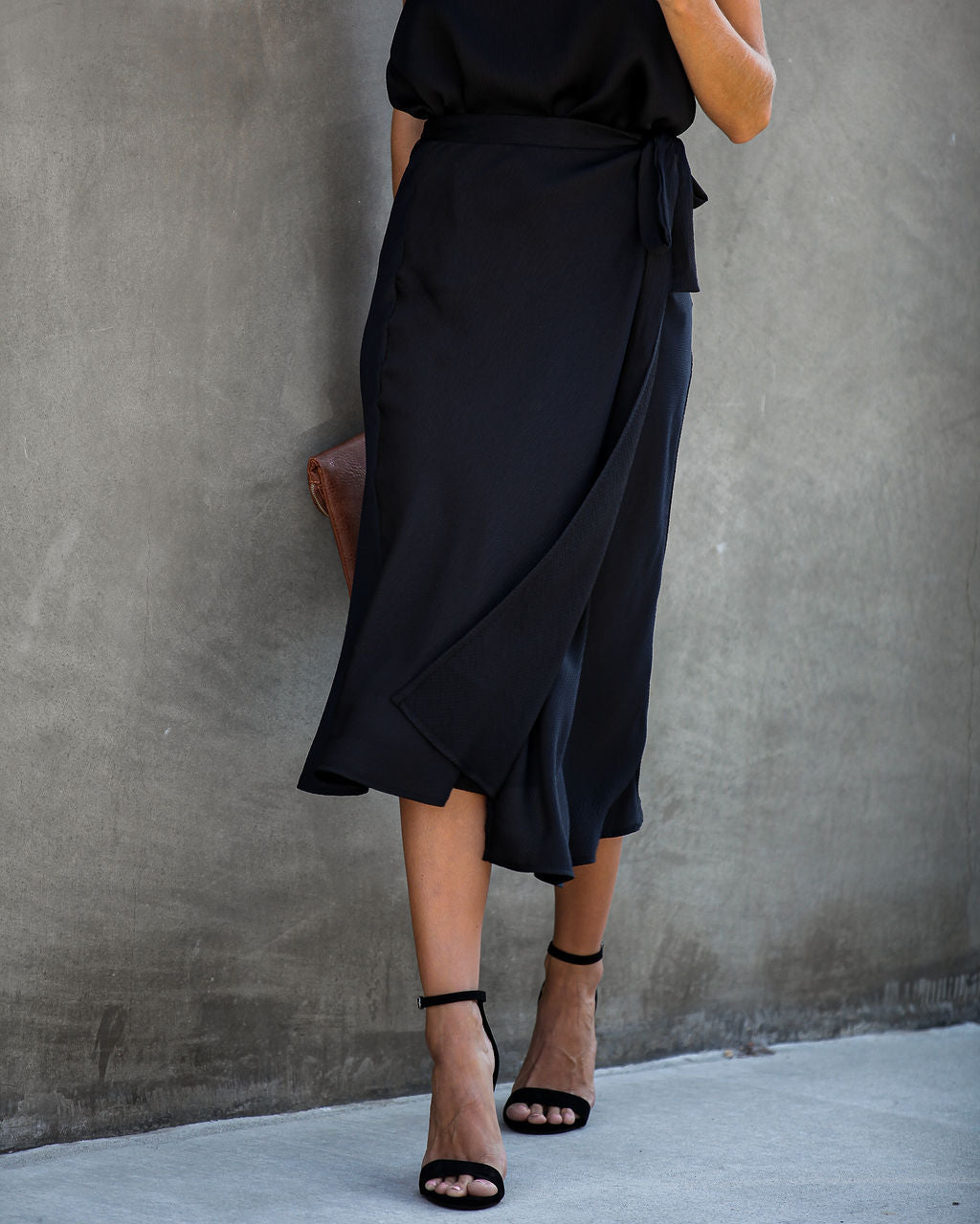 Sophisticated Living Textured Wrap Midi Skirt - Black - FINAL SALE Ins Street