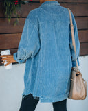 Maddy Cotton Distressed Corduroy Shacket - Vintage Blue Ins Street