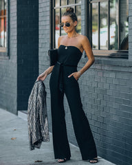 Exclusives Only Strapless Pocketed Velvet Tie Jumpsuit Ins Street