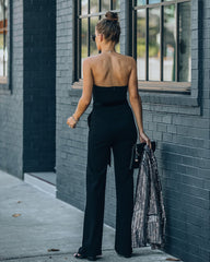 Exclusives Only Strapless Pocketed Velvet Tie Jumpsuit Ins Street