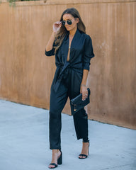 Silvie Pocketed Satin Tie Front Jumpsuit Ins Street