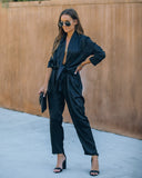 Silvie Pocketed Satin Tie Front Jumpsuit Ins Street