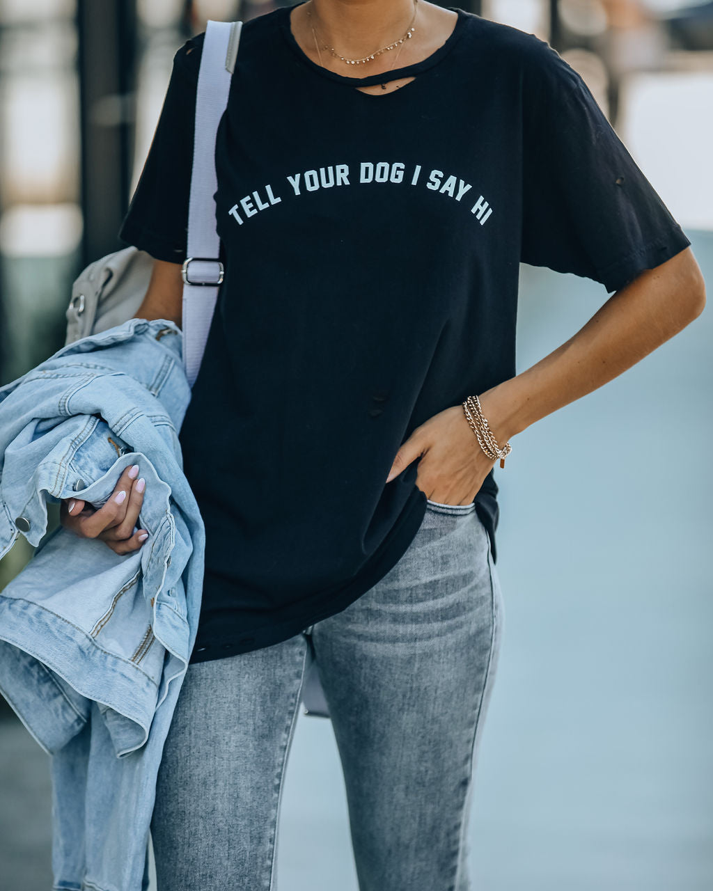 Tell Your Dog I Say Hi Distressed Cotton Tee LULU-001