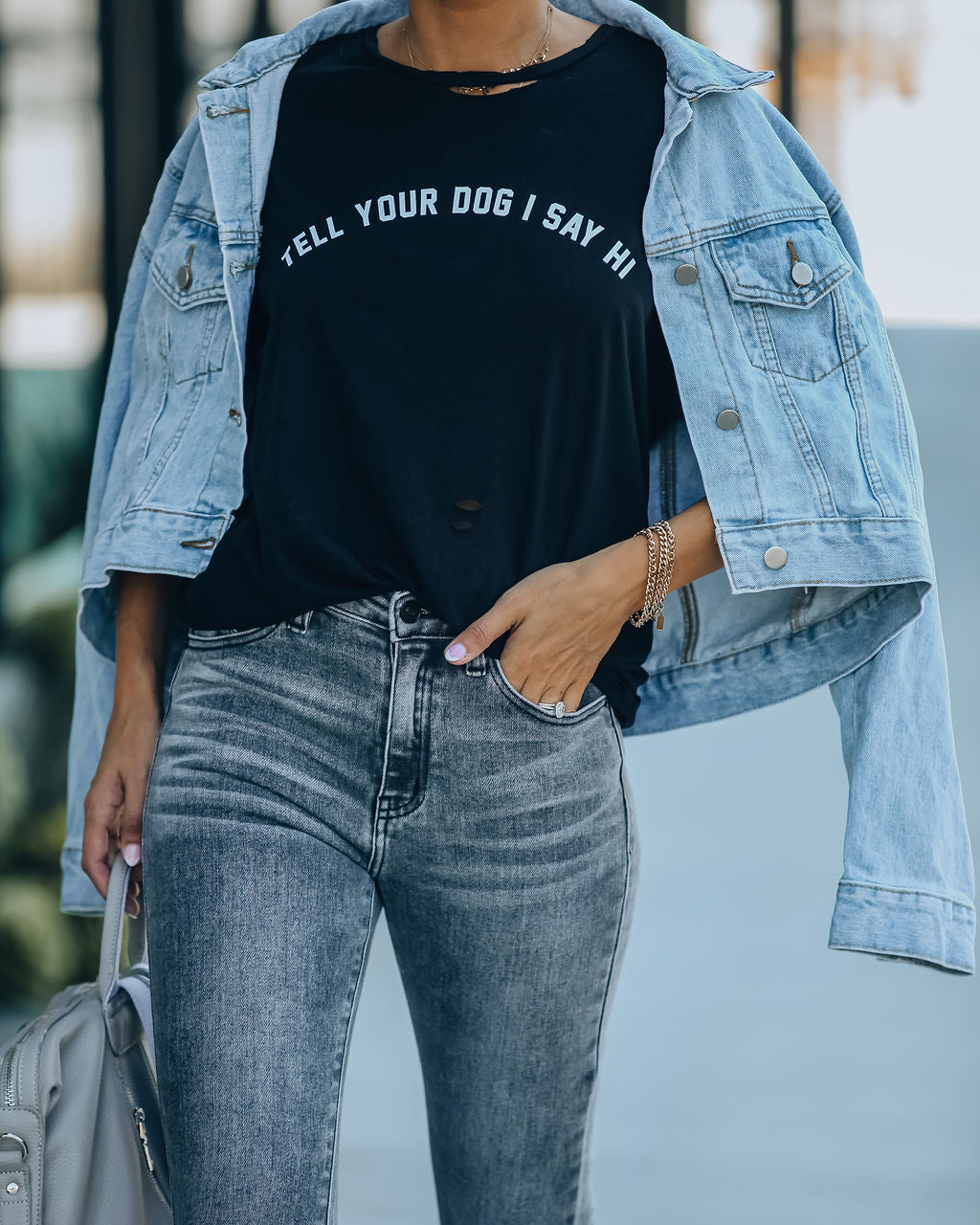 Tell Your Dog I Say Hi Distressed Cotton Tee LULU-001