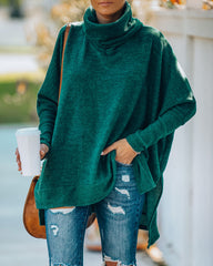 Silent Snowfall Cowl Neck Sweater - Hunter Green Ins Street