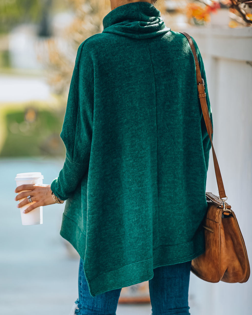 Silent Snowfall Cowl Neck Sweater - Hunter Green Ins Street