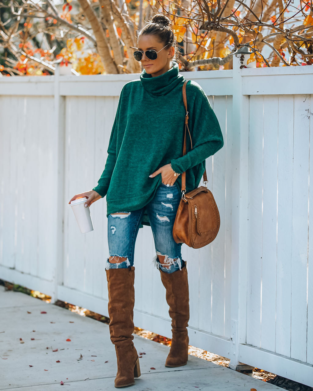 Silent Snowfall Cowl Neck Sweater - Hunter Green Ins Street