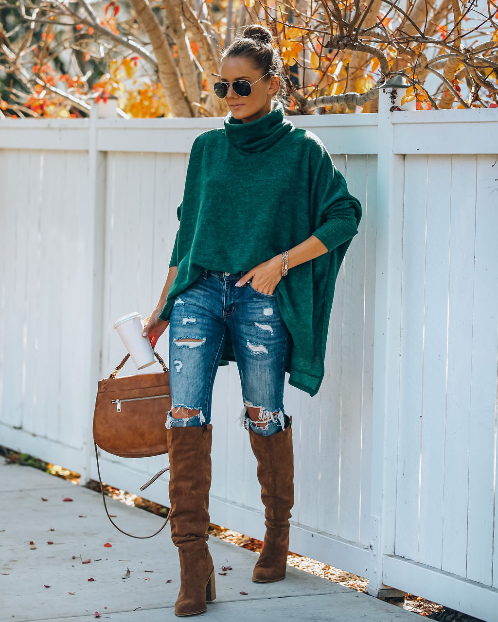 Silent Snowfall Cowl Neck Sweater - Hunter Green Ins Street