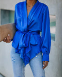 Motivation Satin Drape Wrap Blouse - Cobalt Blue Ins Street
