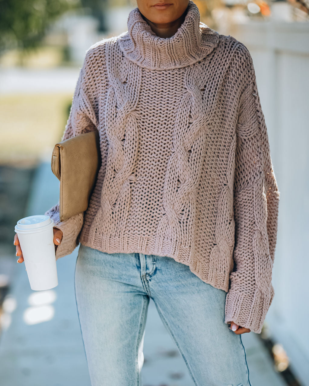 Ilana Cable Knit Turtleneck Sweater - Dusty Mauve Ins Street