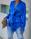Motivation Satin Drape Wrap Blouse - Cobalt Blue Ins Street