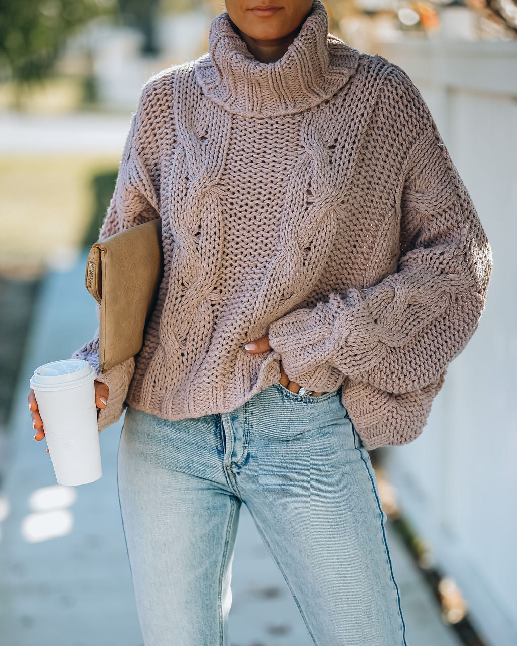 Ilana Cable Knit Turtleneck Sweater - Dusty Mauve Ins Street