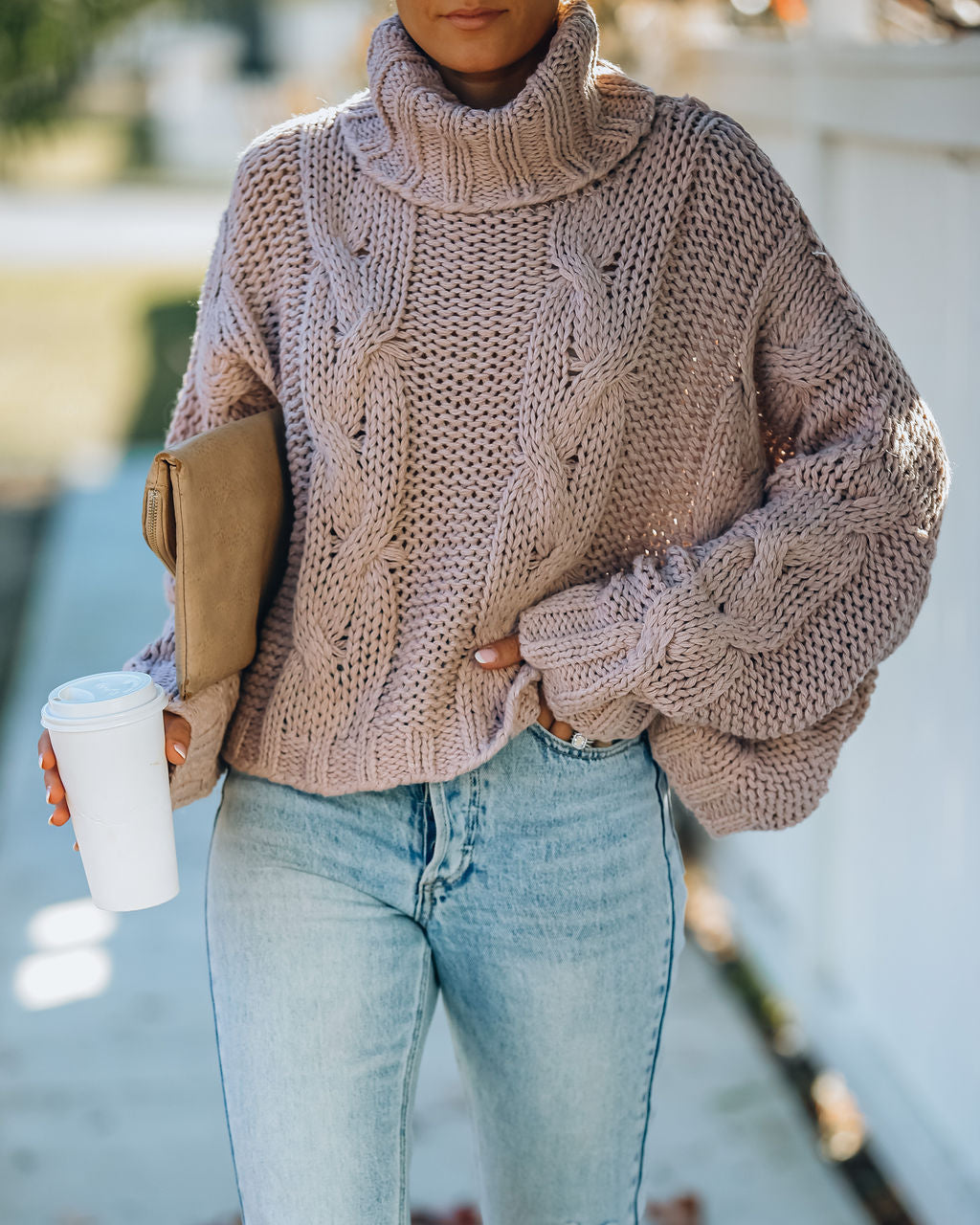 Ilana Cable Knit Turtleneck Sweater - Dusty Mauve Ins Street