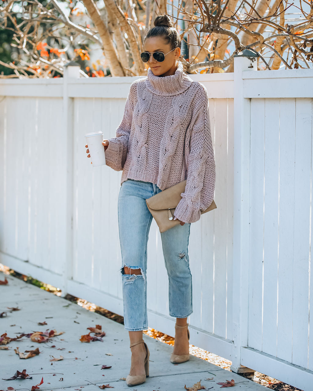 Ilana Cable Knit Turtleneck Sweater - Dusty Mauve Ins Street