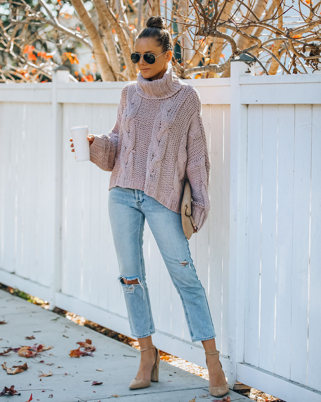 Ilana Cable Knit Turtleneck Sweater - Dusty Mauve Ins Street