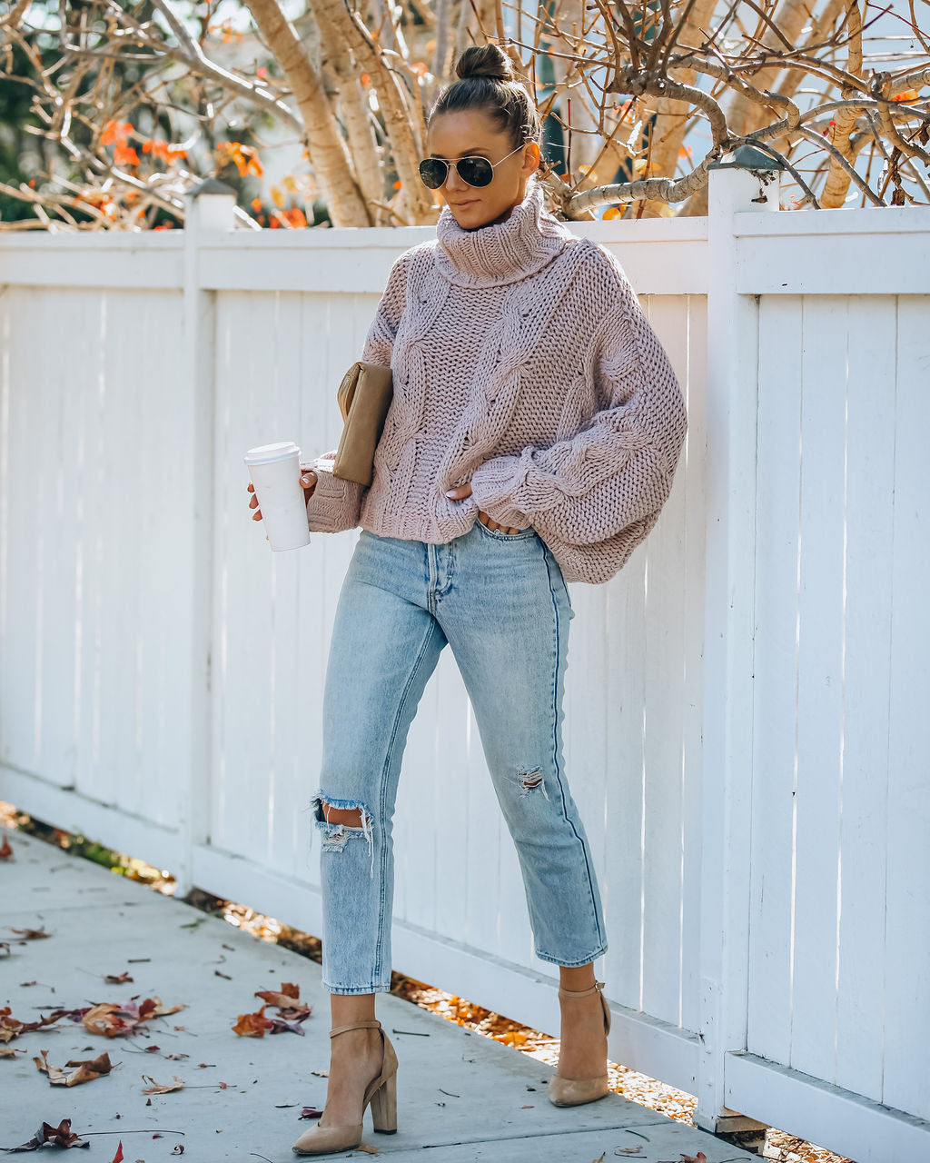 Ilana Cable Knit Turtleneck Sweater - Dusty Mauve Ins Street