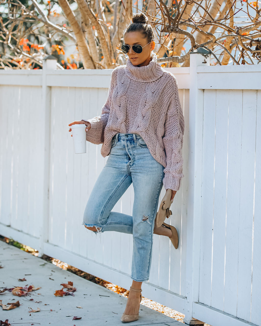 Ilana Cable Knit Turtleneck Sweater - Dusty Mauve Ins Street