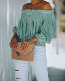 Fig Cotton Smocked Off The Shoulder Top - Sage Ins Street