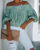 Fig Cotton Smocked Off The Shoulder Top - Sage Ins Street