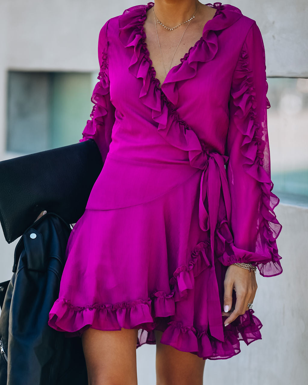 Away With Me Ruffle Wrap Dress - Berry InsStreet