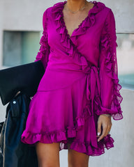 Away With Me Ruffle Wrap Dress - Berry InsStreet