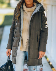 Oaklee Pocketed Hooded Puffer Jacket - Olive Ins Street