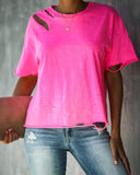 Game On Cotton Distressed Tee - Neon Pink Ins Street