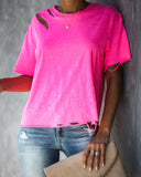Game On Cotton Distressed Tee - Neon Pink