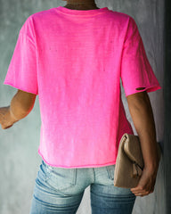 Game On Cotton Distressed Tee - Neon Pink Ins Street