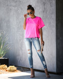 Game On Cotton Distressed Tee - Neon Pink Ins Street