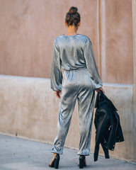 That's A Wrap Pocketed Plisse Jumpsuit - Silver - FINAL SALE AEOM-001