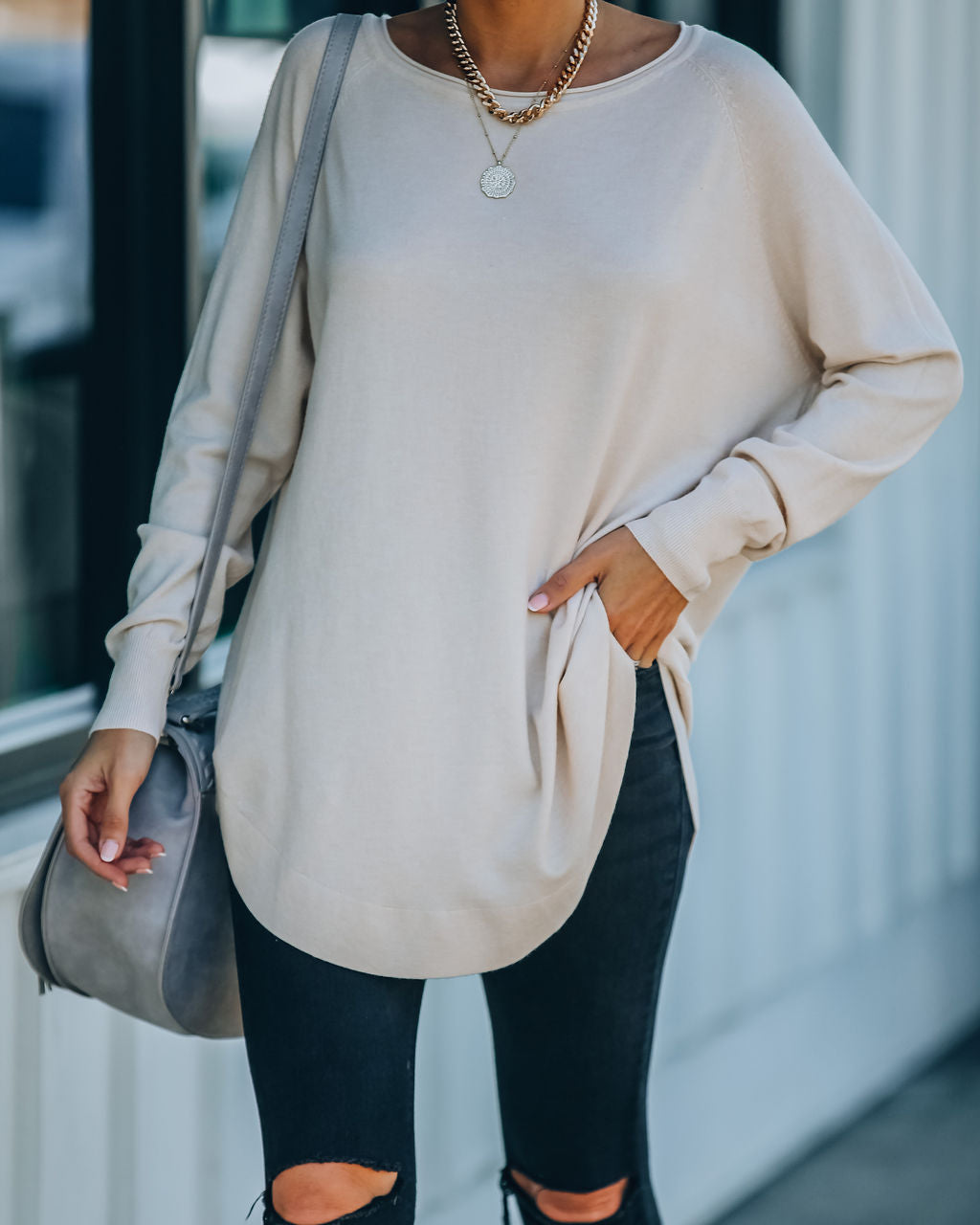Leandra Knit Tunic Sweater - Oatmeal Ins Street