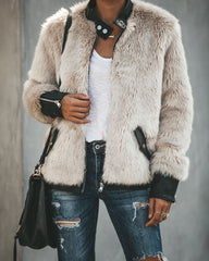 Vanity Faux Fur Leather Trim Pocketed Jacket FATE-001