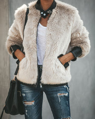 Vanity Faux Fur Leather Trim Pocketed Jacket FATE-001