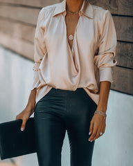 Problem Solved Satin Collared Drape Blouse - Nude Ins Street