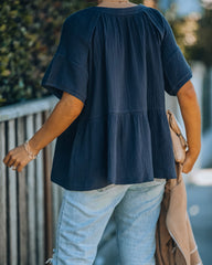 Candid Cotton Peplum Top - Navy Ins Street