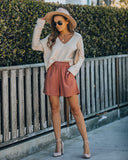 Feather Cotton Pocketed High Rise Shorts - Clay Ins Street