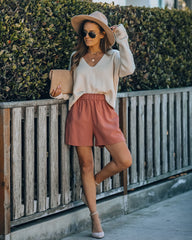 Feather Cotton Pocketed High Rise Shorts - Clay Ins Street