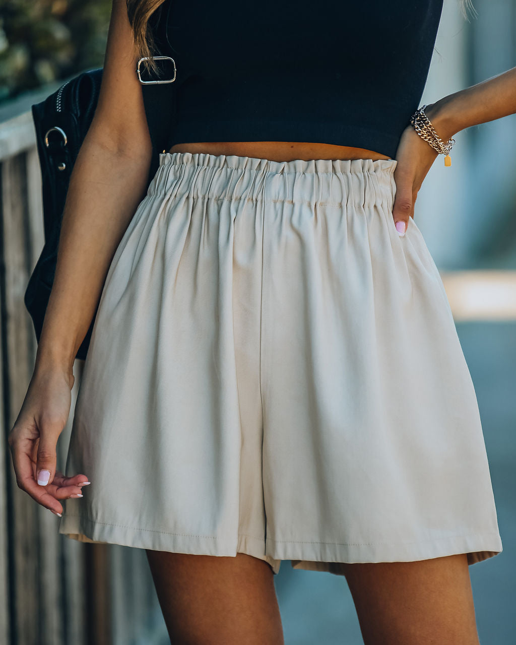 Feather Cotton Pocketed High Rise Shorts - Taupe Ins Street