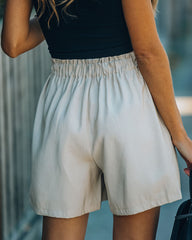 Feather Cotton Pocketed High Rise Shorts - Taupe Ins Street