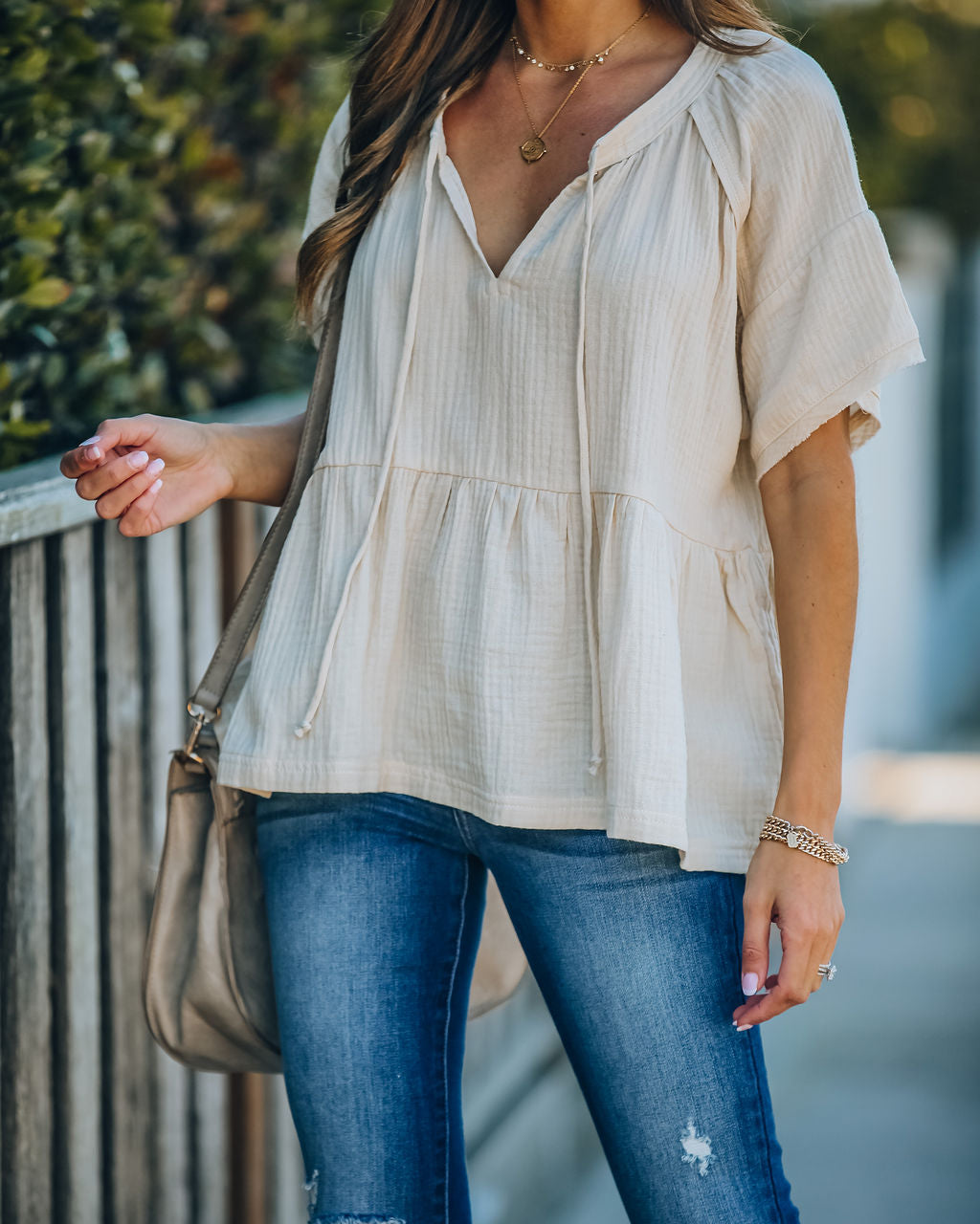 Candid Cotton Peplum Top - Natural Ins Street