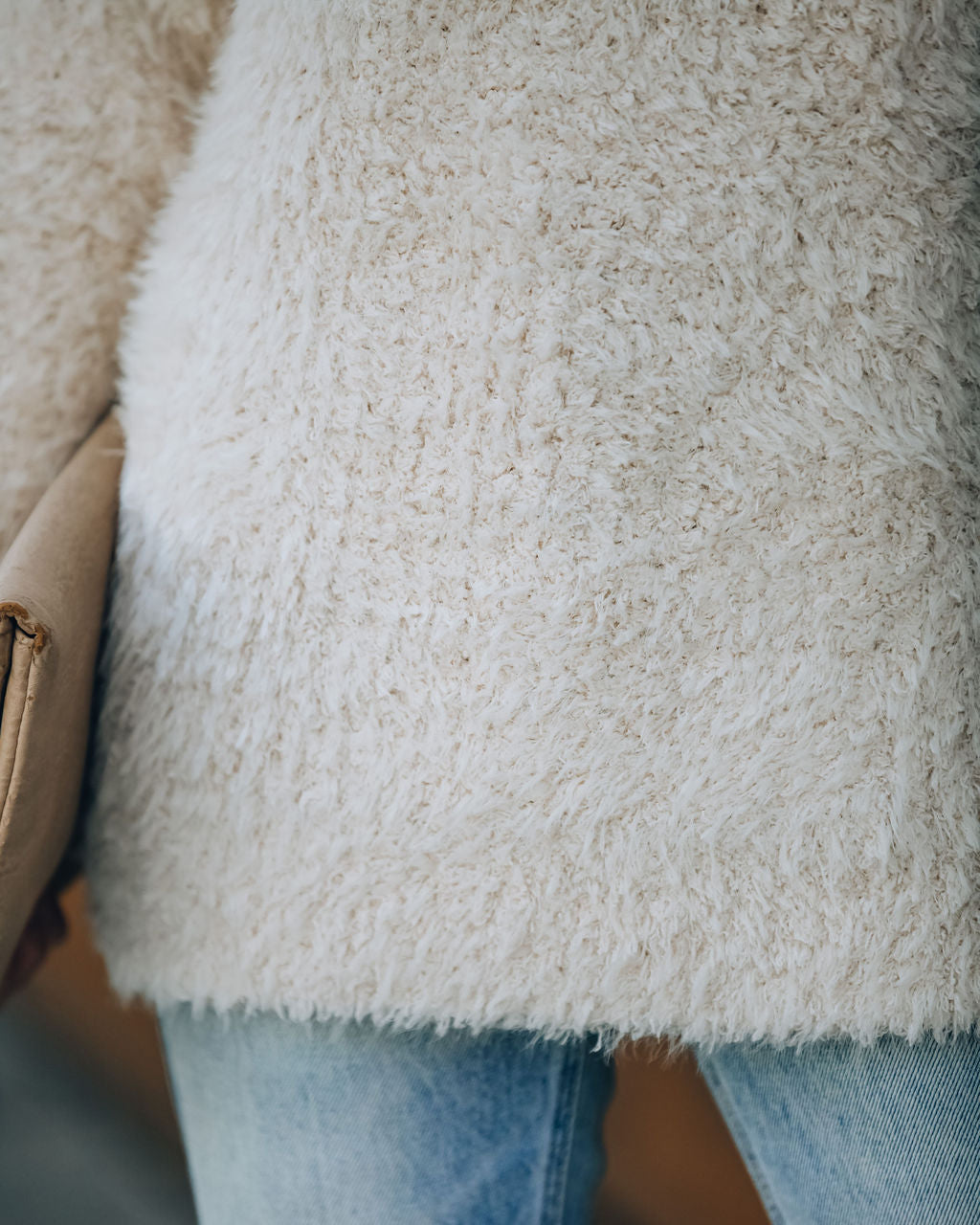 Above All Fuzzy Turtleneck Knit Sweater - Cream FLAT-001