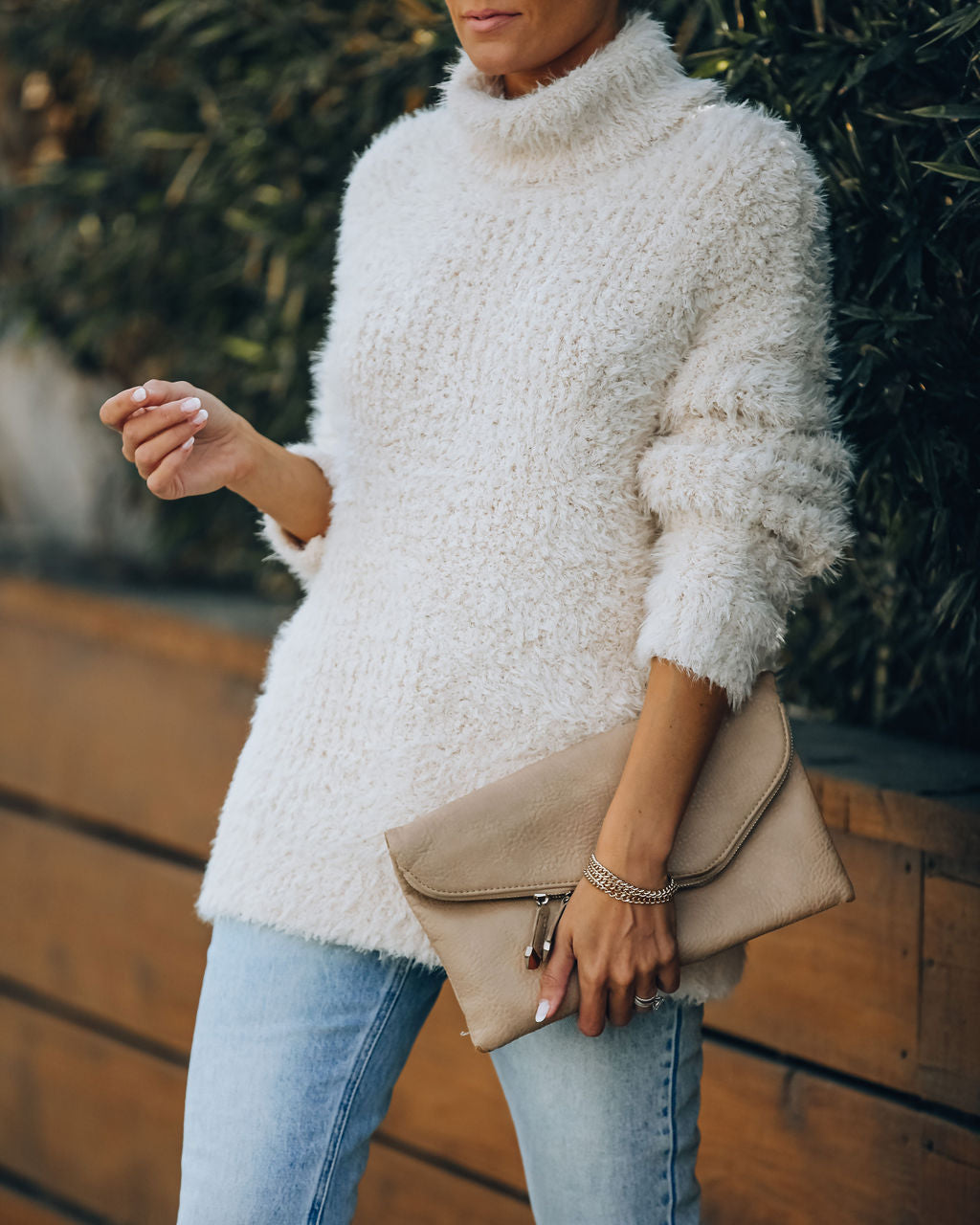 Above All Fuzzy Turtleneck Knit Sweater - Cream FLAT-001