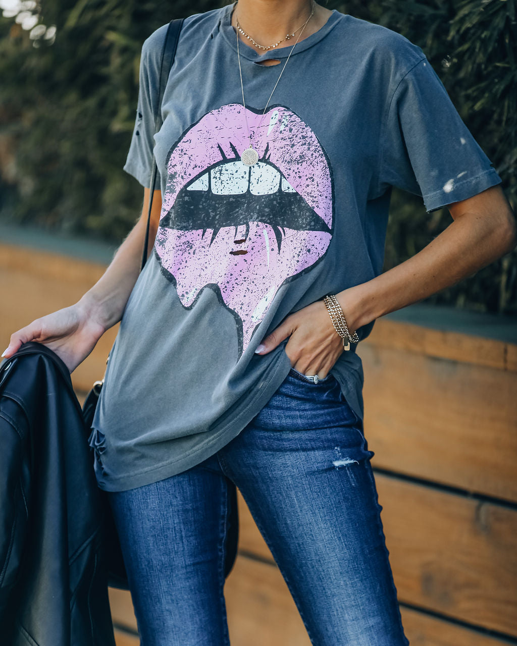Drooling Over You Distressed Cotton Lips Tee Ins Street