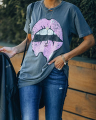 Drooling Over You Distressed Cotton Lips Tee Ins Street